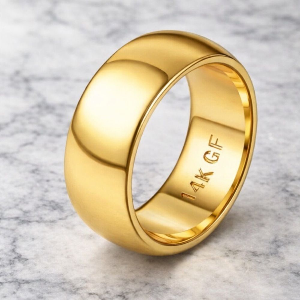 14K Gold 10mm Chunky Domed Band Ring Wide Gold Filled Unisex Comfort Statement - Picture 5 of 8